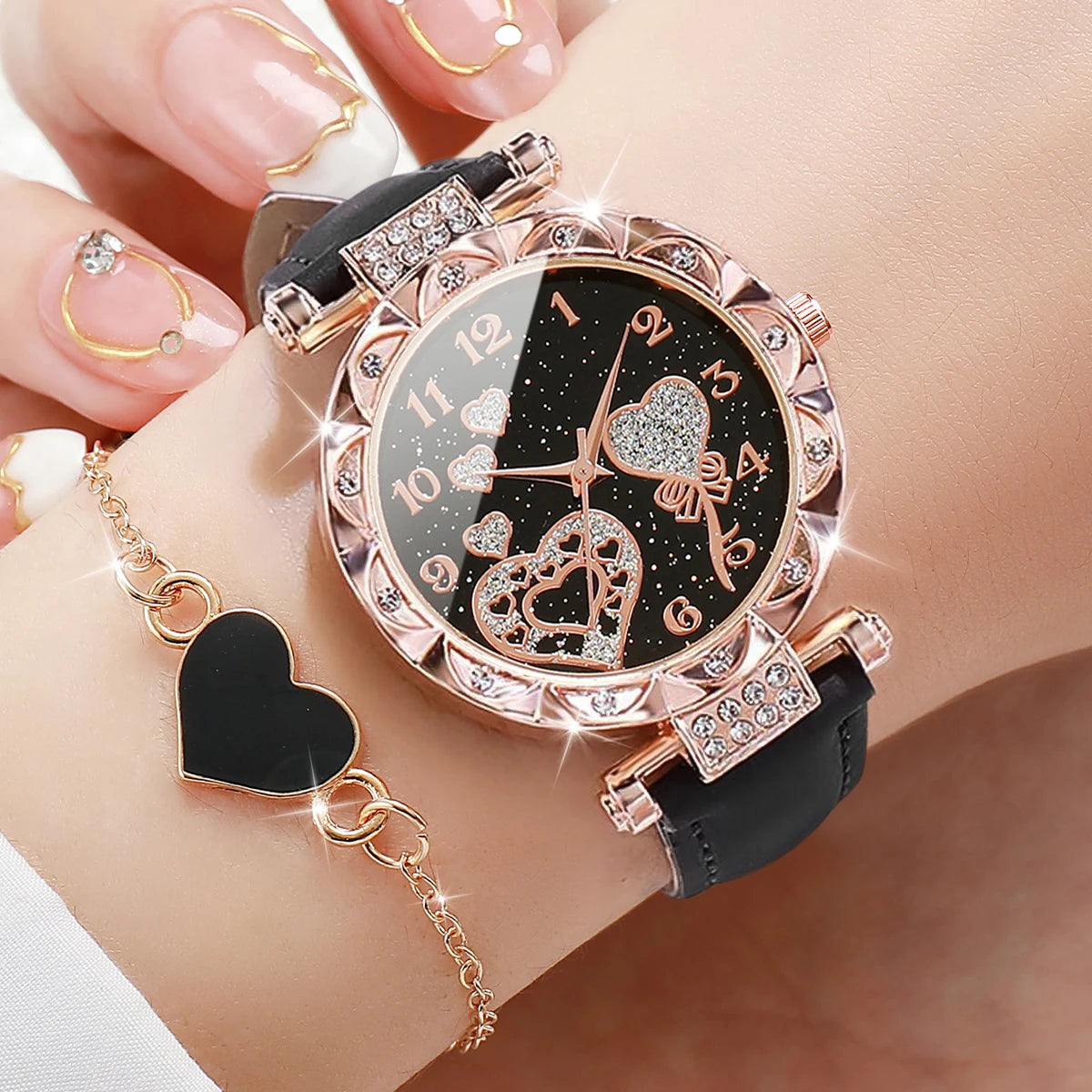 4PCS Women’s Watch & Bracelet Set – Elegant Quartz Wristwatch Gift for Women (Without Box)