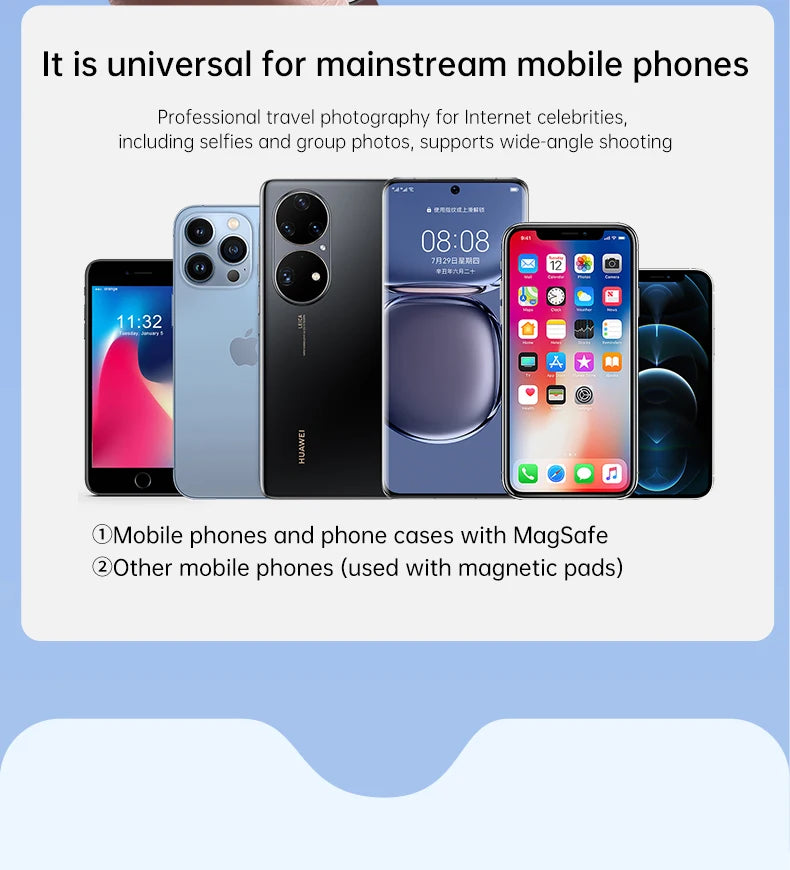 Espejo magnético para selfies con mini luz de relleno – Anillo de luz para teléfono ajustable de doble color