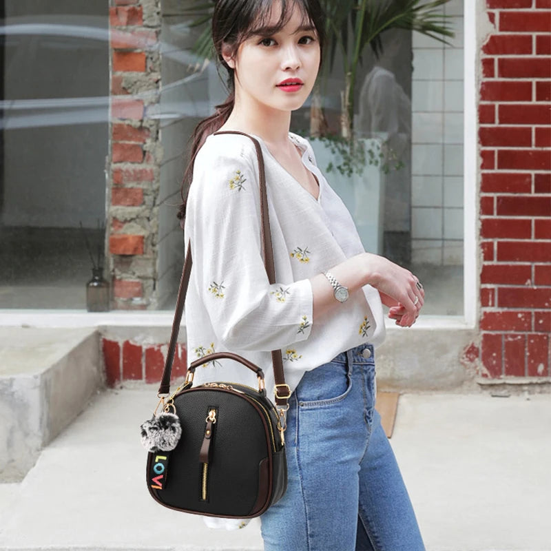 PU Leather Women’s Small Handbag – Fashion Crossbody Shoulder Bag with Hairball Charm | Luxury Ladies Messenger Tote