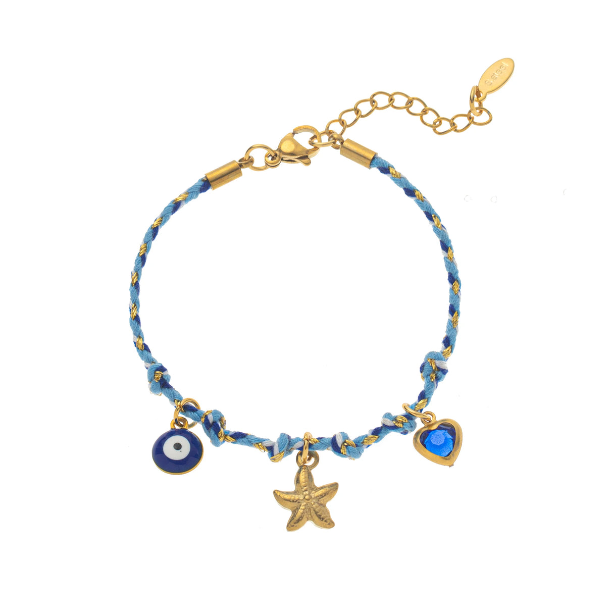 Gold-Plated, Handmade, Colorful, Braided Bracelet with Multiple Pendants