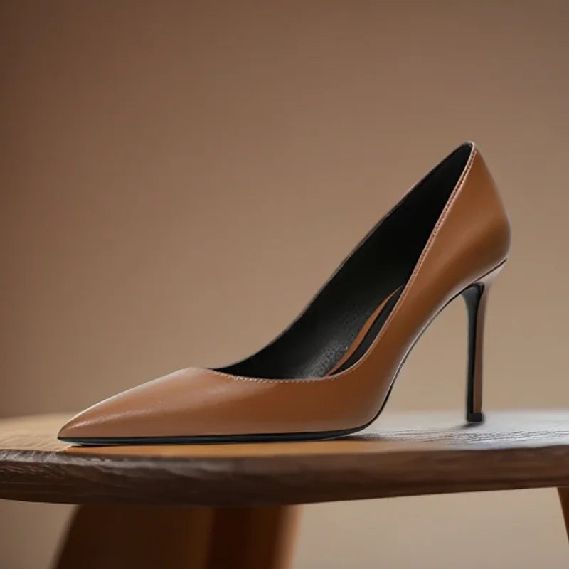 Women's Brown Leather - Corporate Pointed High Heels