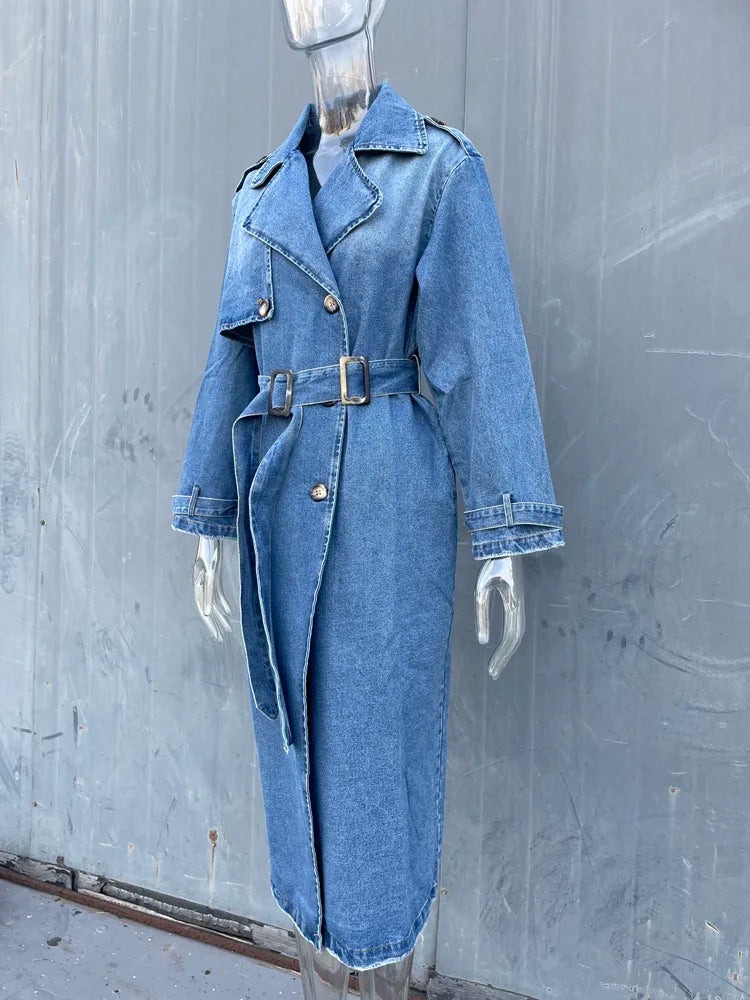 Blue Jean Denim Trench Coat for Women