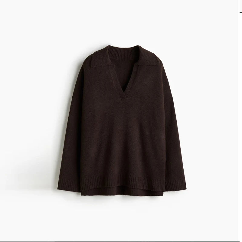 Brown V-Neck Knit Shirt and Pants