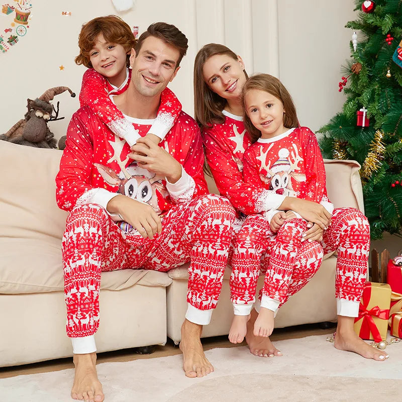 Matching Family Christmas Pajamas – Reindeer Print Long Sleeve Set for Kids & Adults
