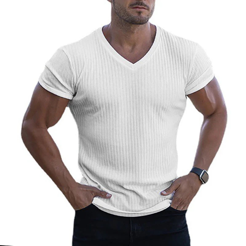 Men’s Summer V-Neck Breathable Tee – Casual Lightweight Short Sleeve Knitted Top | Soft Everyday Comfortable Shirt