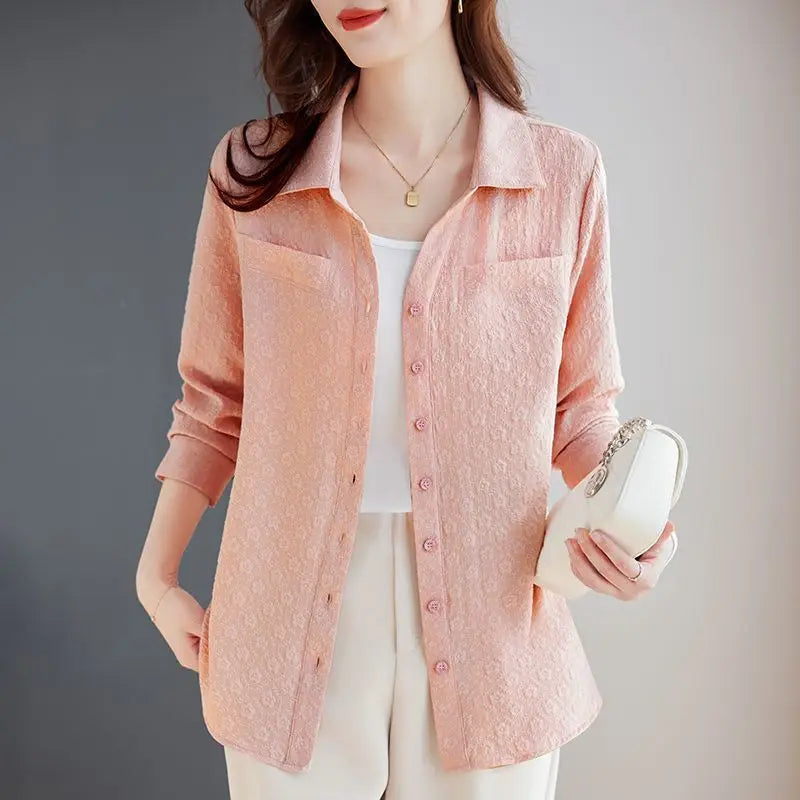 Women’s Jacquard Lapel Long-Sleeve Autumn Casual Shirt Jacket
