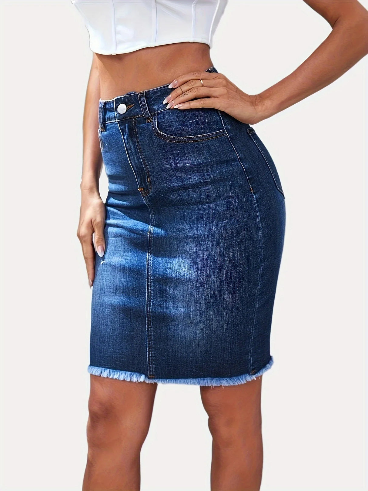 Women’s High Waist Casual Stretch Denim Jean Skirt