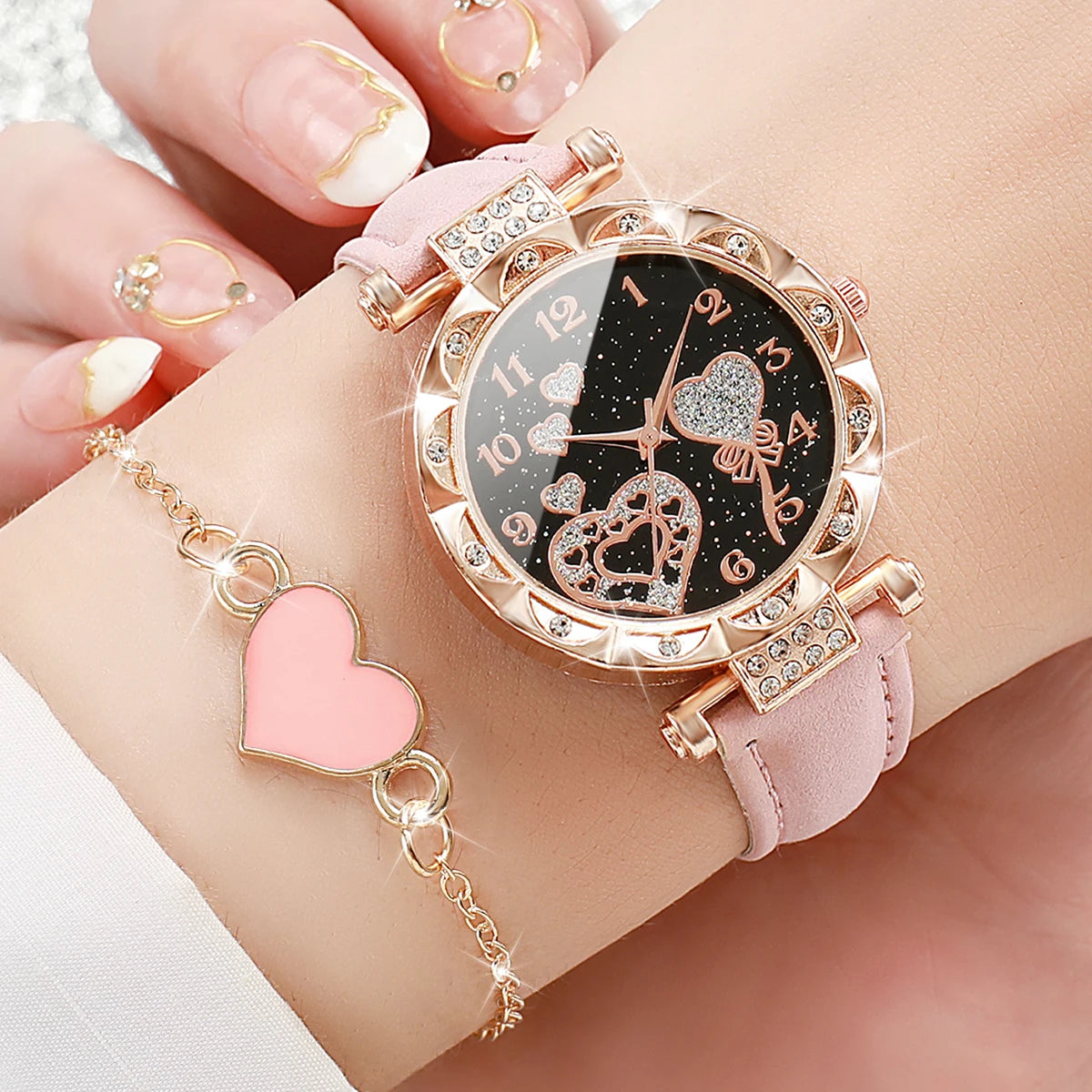 4PCS Women’s Watch & Bracelet Set – Elegant Quartz Wristwatch Gift for Women (Without Box)