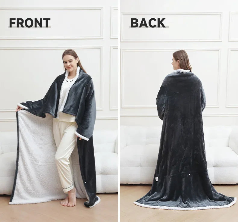 Wearable Heated Blanket with Sleeves – 8-Heat Levels, Flannel, 127x177CM