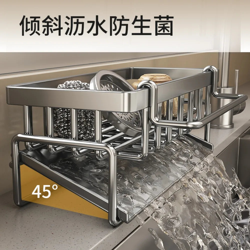 Stainless Steel Sink Organizer Drain Rack with Multi-Layer Soap & Sponge Holder