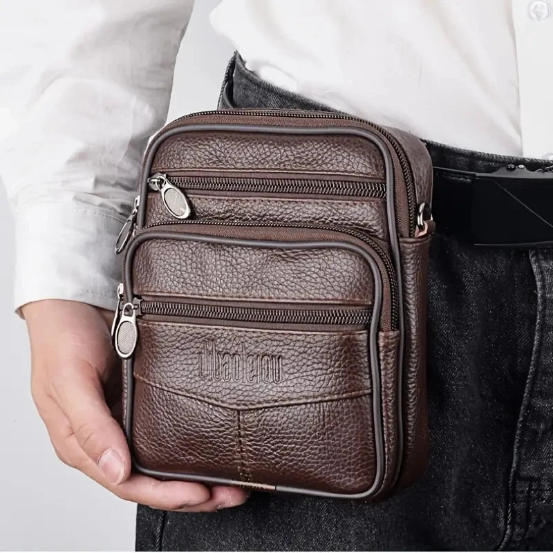 Trendy Men's Genuine Leather Crossbody Multifunctional Shoulder Bag