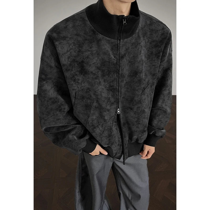 Men’s Autumn Tie-Dye Bomber Jacket – New Arrival Short Loose Fit Stand Collar Streetwear Casual Outerwear