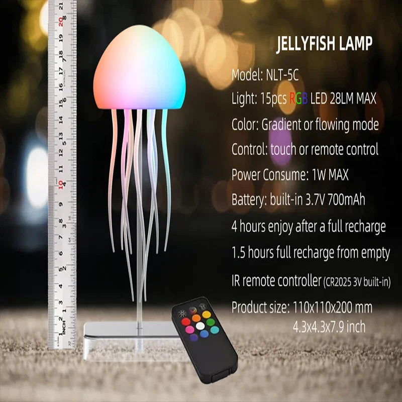 Wireless Jellyfish Rechargeable LED Desk Lamp – Multi-Color Mood Light for Bedroom & Office
