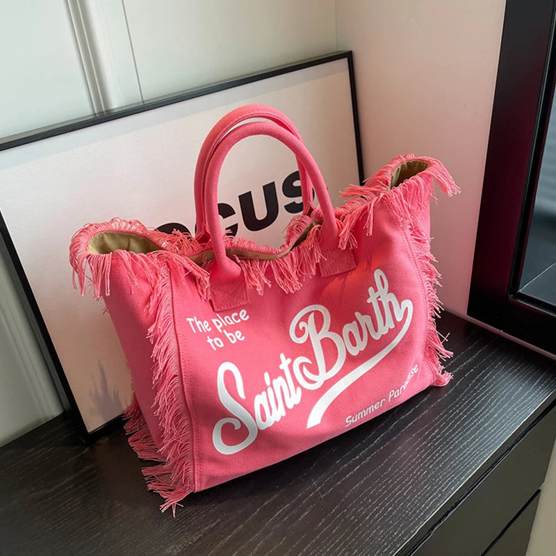 Women’s Denim Printed Beach Bag