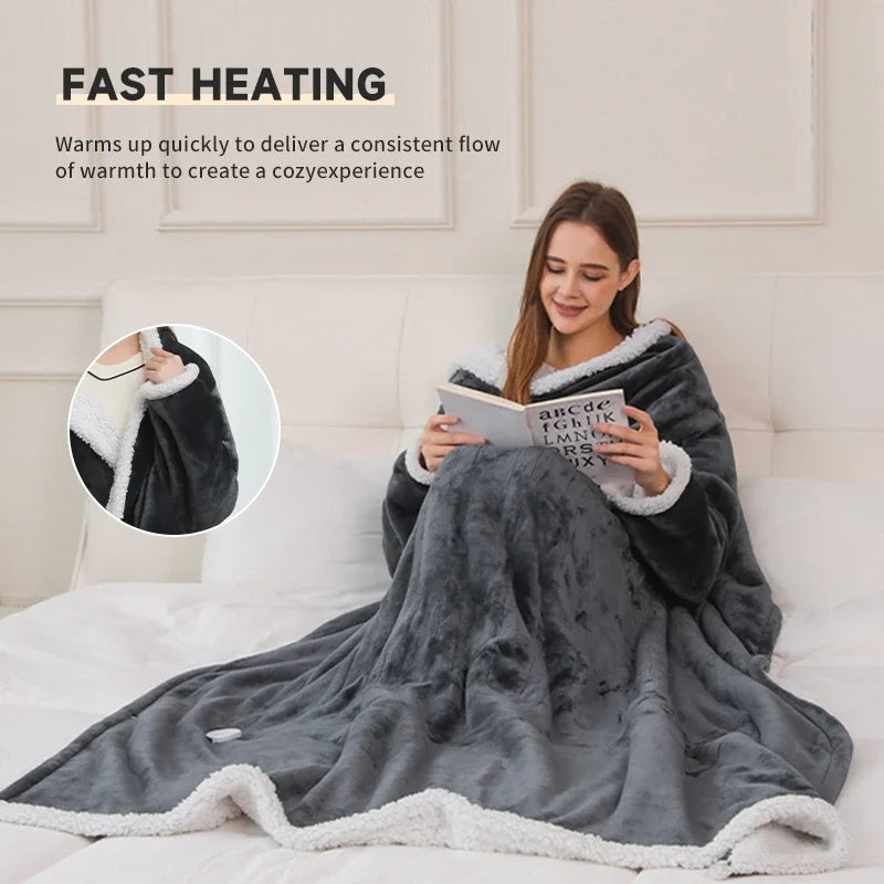 Wearable Heated Blanket with Sleeves – 8-Heat Levels, Flannel, 127x177CM