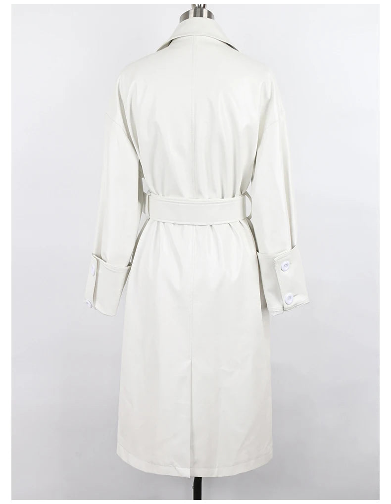 Lautaro Long Leather Trench Coat – Oversized Fall Streetwear for Women