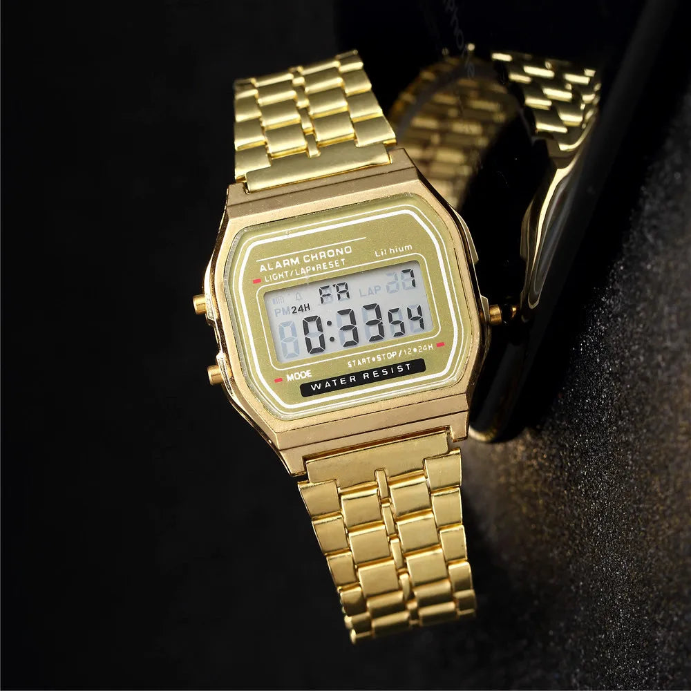 2025 Digital Sports Watches – Waterproof LED Wristwatch for Men & Women | Gold Casual Electronic Watch Relógio Homme Femme