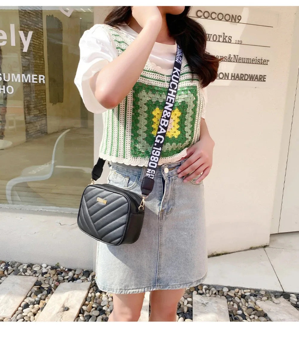 High quality women's PU rolling strip camera bag