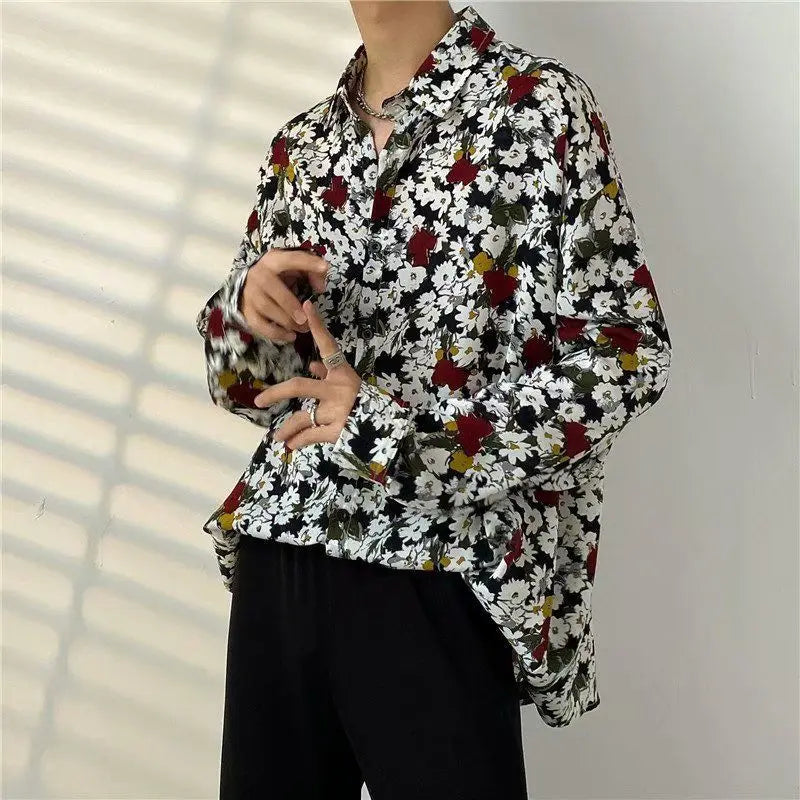 Men’s Japanese Retro Floral Long Sleeve Shirt