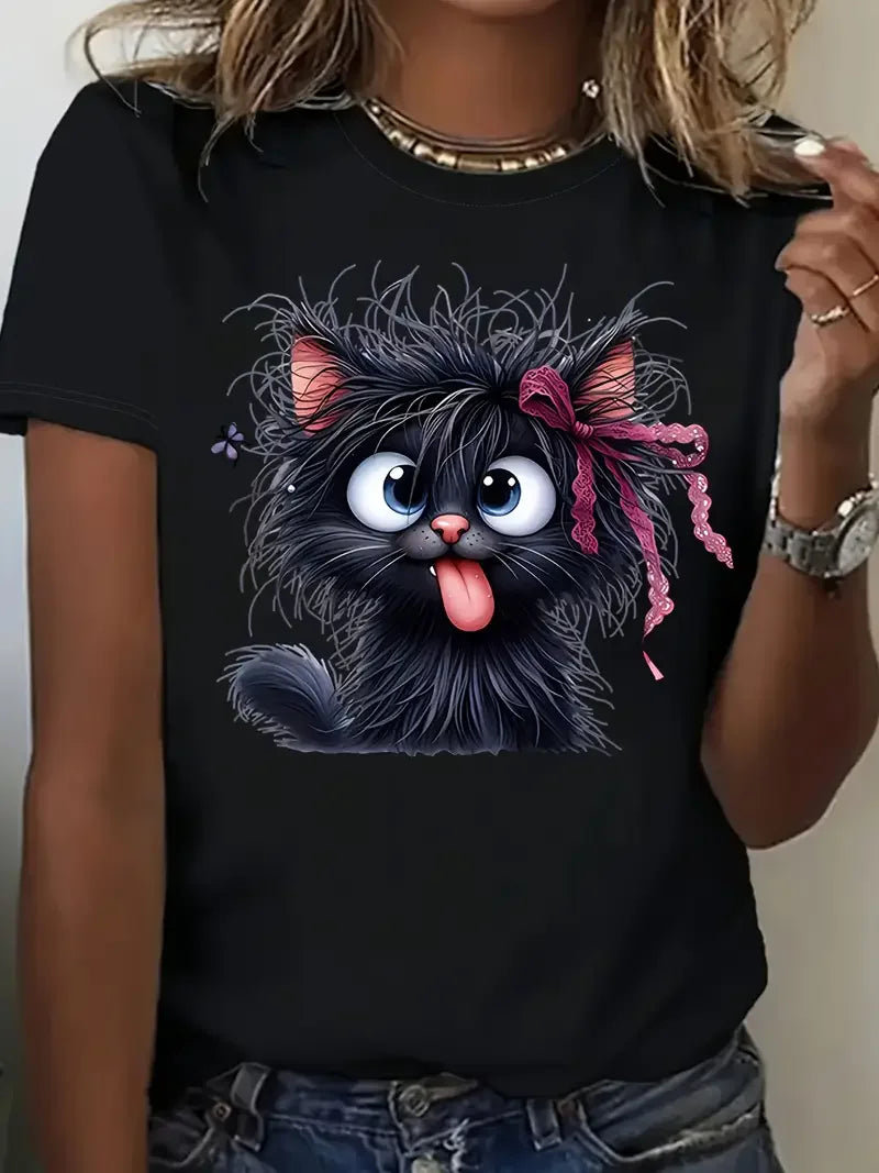 Women's Funny Cat Cartoon T-Shirt
