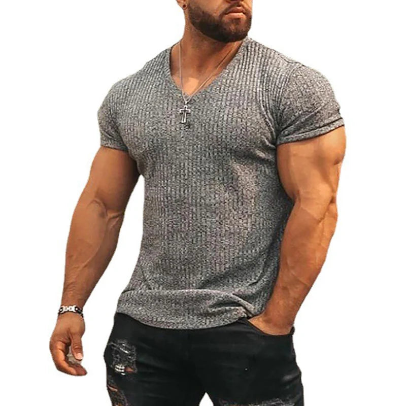 Men’s Summer V-Neck Breathable Tee – Casual Lightweight Short Sleeve Knitted Top | Soft Everyday Comfortable Shirt