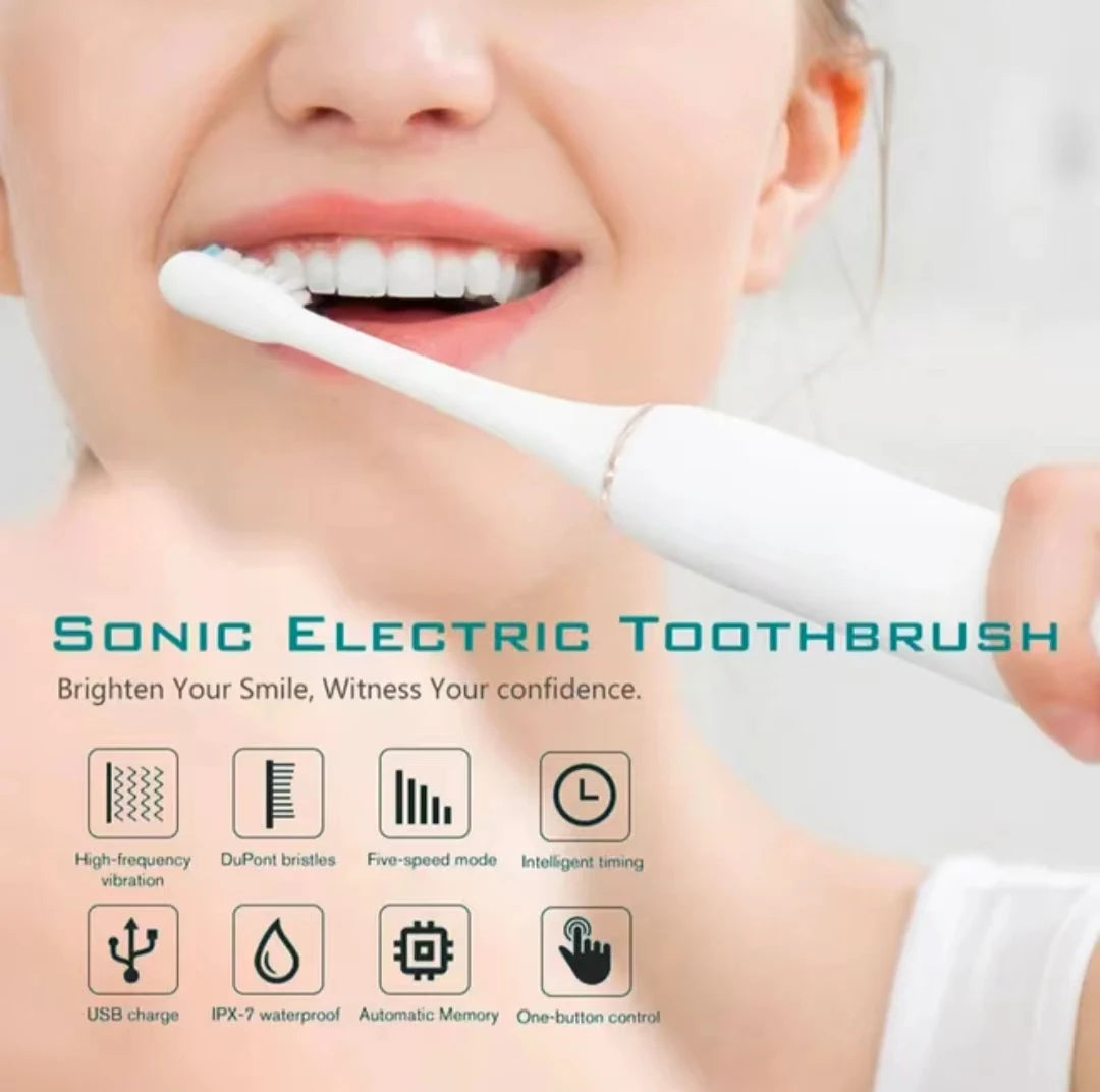Rechargeable Smart Electric Toothbrush with 6 Modes & Replacement Heads