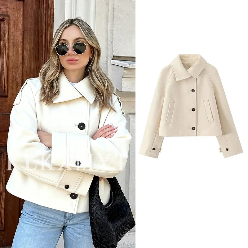 Women’s 2025 Autumn Winter Fashion Jacket – Elegant Lapel Long Sleeve Coat with Button Decoration | High Street Style New Arrival