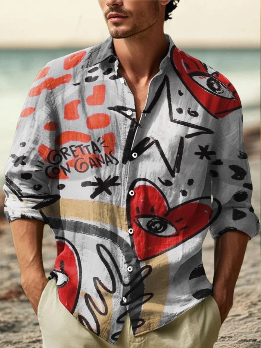 Men’s Fashion Artistic Printed Linen Shirt