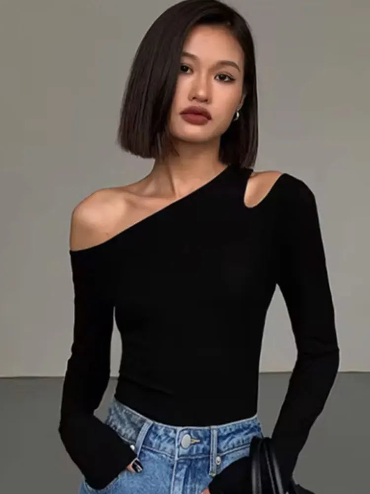 Women Off-Shoulder Long-Sleeved T-Shirt