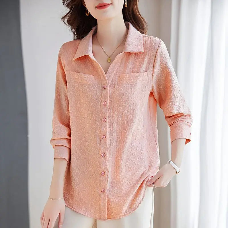 Women’s Jacquard Lapel Long-Sleeve Autumn Casual Shirt Jacket