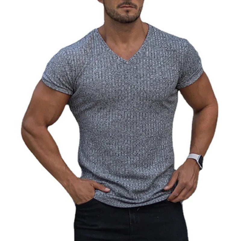 Men’s Summer V-Neck Breathable Tee – Casual Lightweight Short Sleeve Knitted Top | Soft Everyday Comfortable Shirt