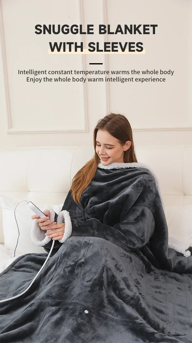 Wearable Heated Blanket with Sleeves – 8-Heat Levels, Flannel, 127x177CM