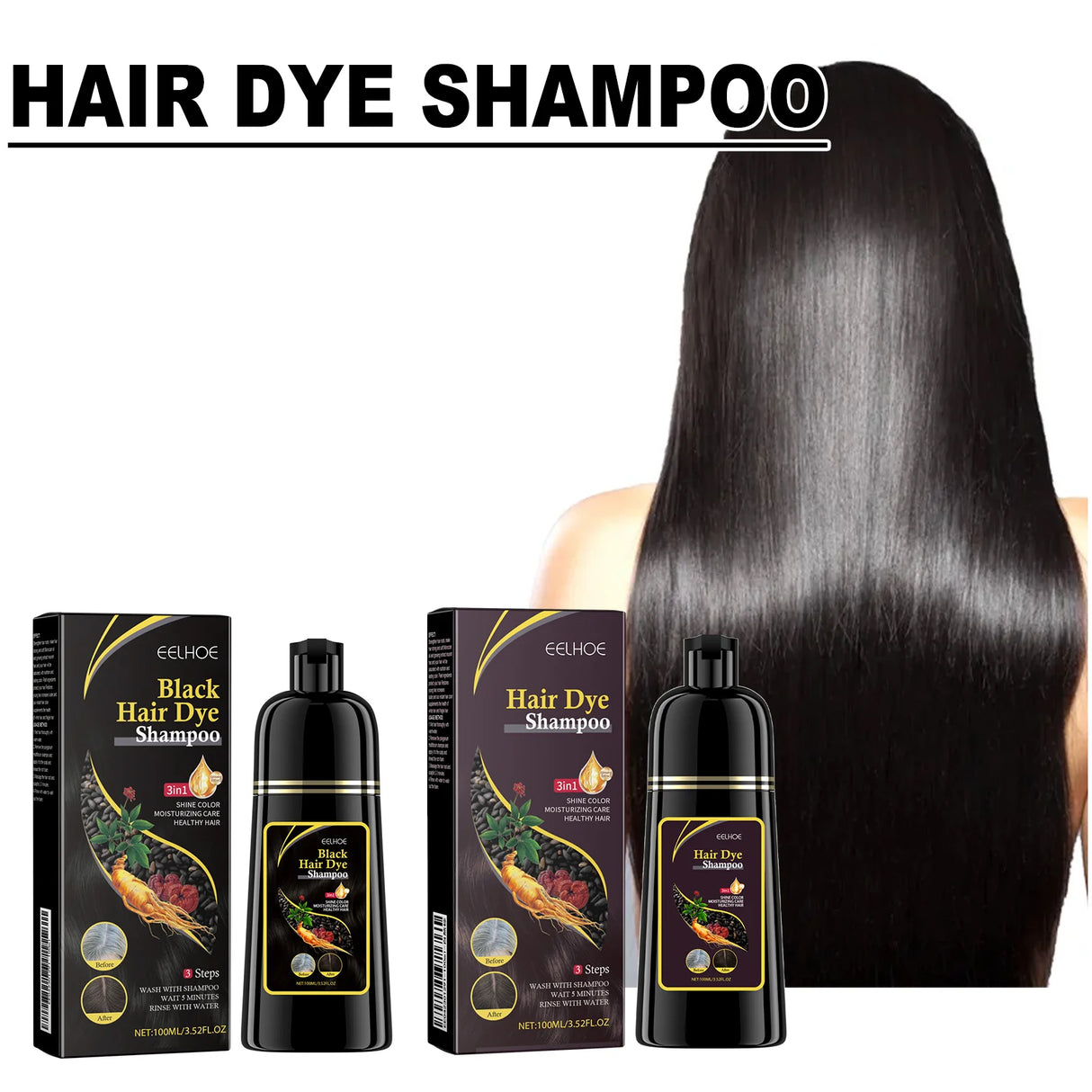 3 in 1 100ml Natural Plant Hair Dye Shampoo
