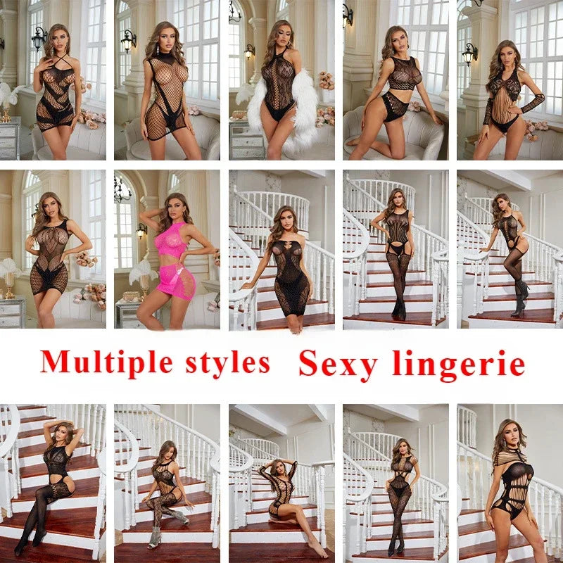 Lady Sexy Lingerie – Exotic Mesh Babydoll Dress & Bow Lingerie Bodysuit
