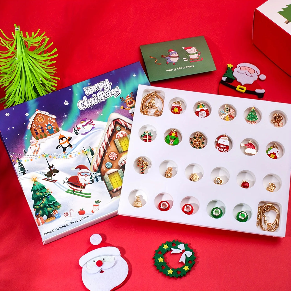 2025 24-Day Jewelry Countdown Calendar with 22 Gold Charm Beads & 2 Bracelets