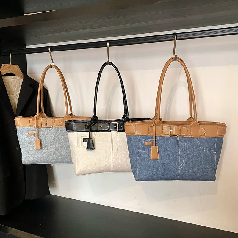 Large Capacity Women’s Denim Retro Tote