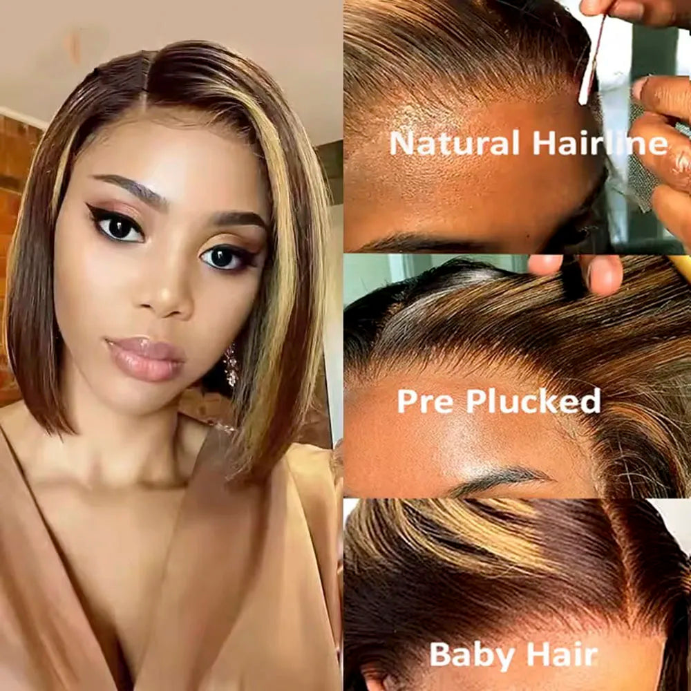 8 - 16 Inches Human Hair Bob Wig & Lace Frontal