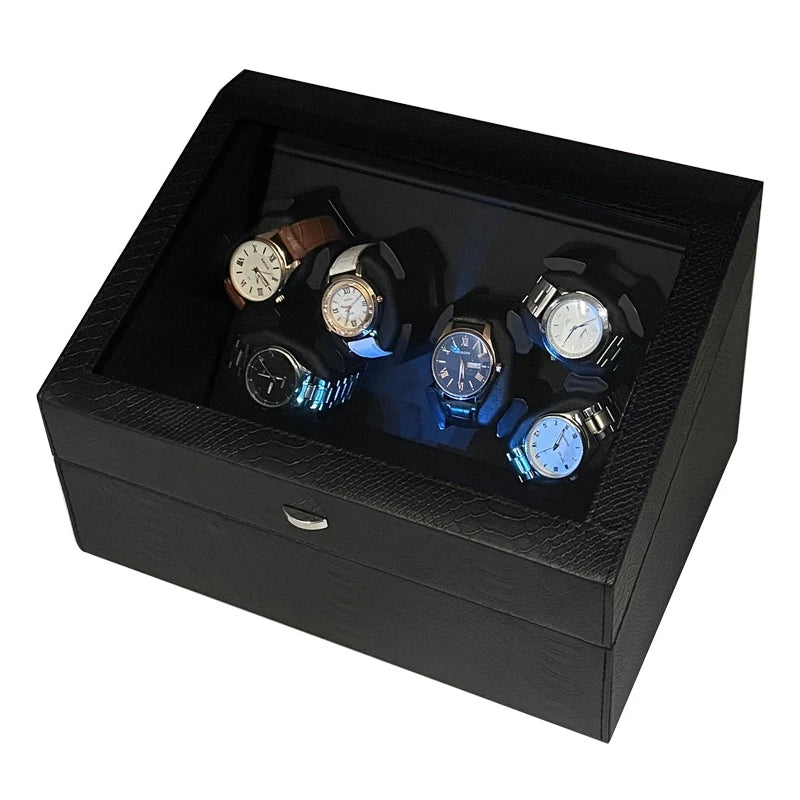 Watch Winder Box for Automatic Watches – 6-Slot Rotating Display Case | Quiet Motor Watch Winder Stand with Storage