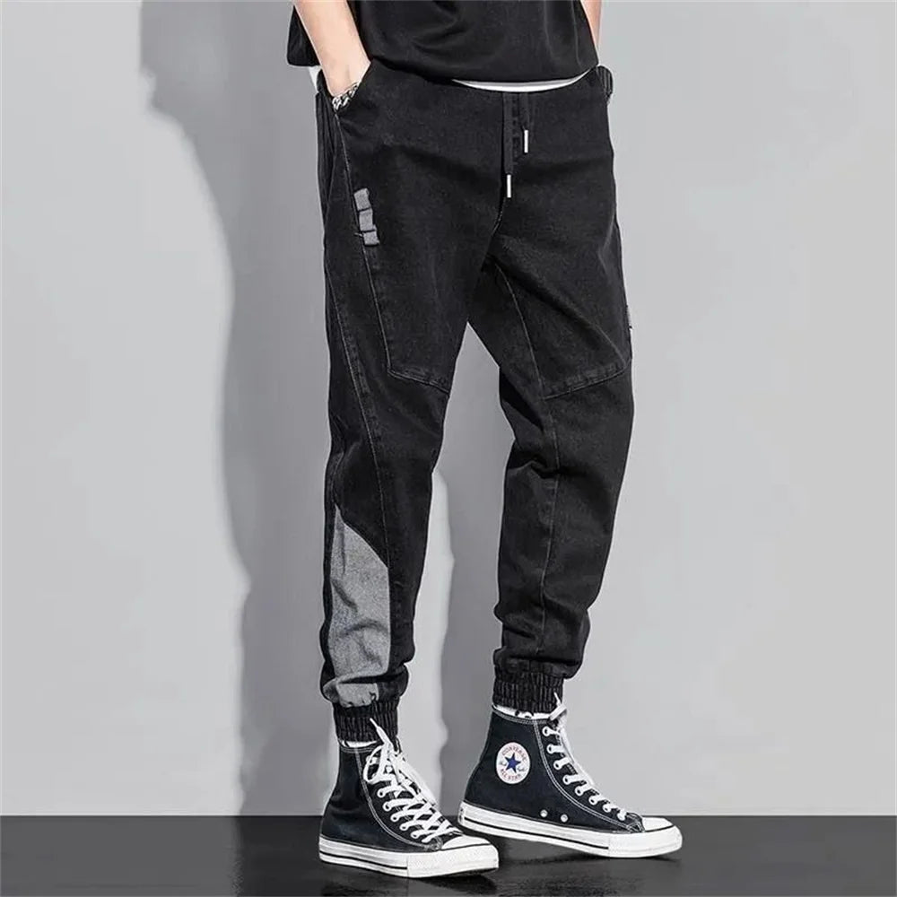 Men’s Baggy Harem Jeans Streetwear Loose Fit Tapered Moto Pants