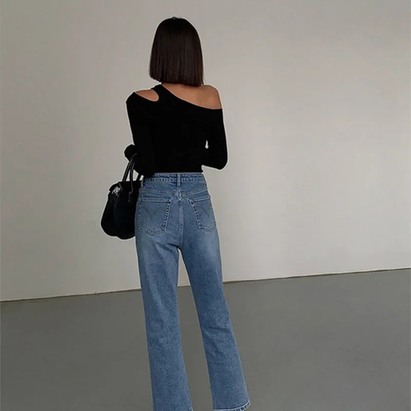 Women Off-Shoulder Long-Sleeved T-Shirt