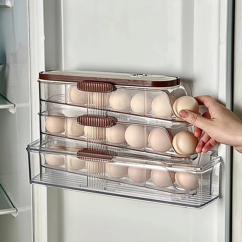 Refrigerator Egg Organizer – 1PCS Sliding Automatic Egg Roller Storage Carton