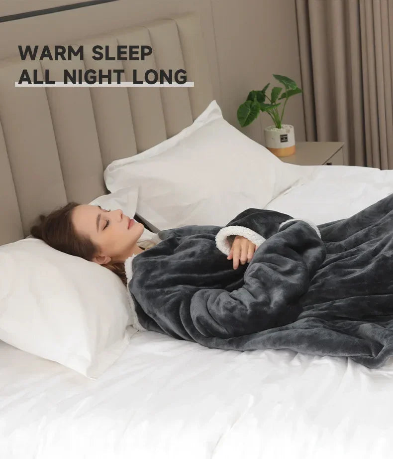 Wearable Heated Blanket with Sleeves – 8-Heat Levels, Flannel, 127x177CM