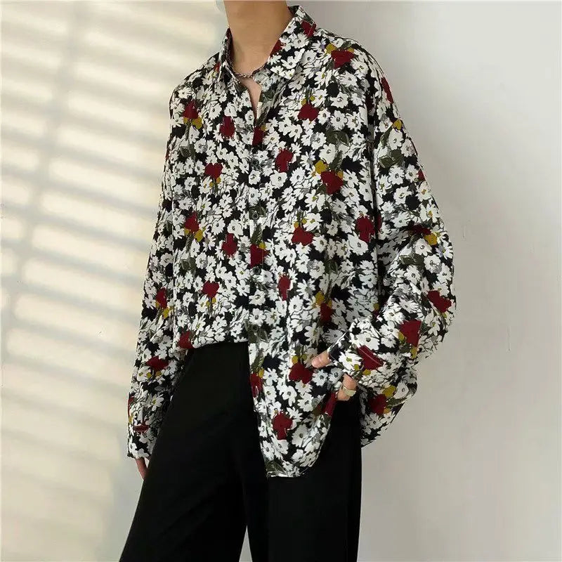 Men’s Japanese Retro Floral Long Sleeve Shirt