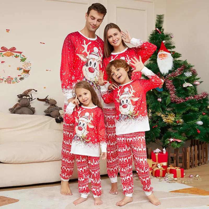 Matching Family Christmas Pajamas – Reindeer Print Long Sleeve Set for Kids & Adults