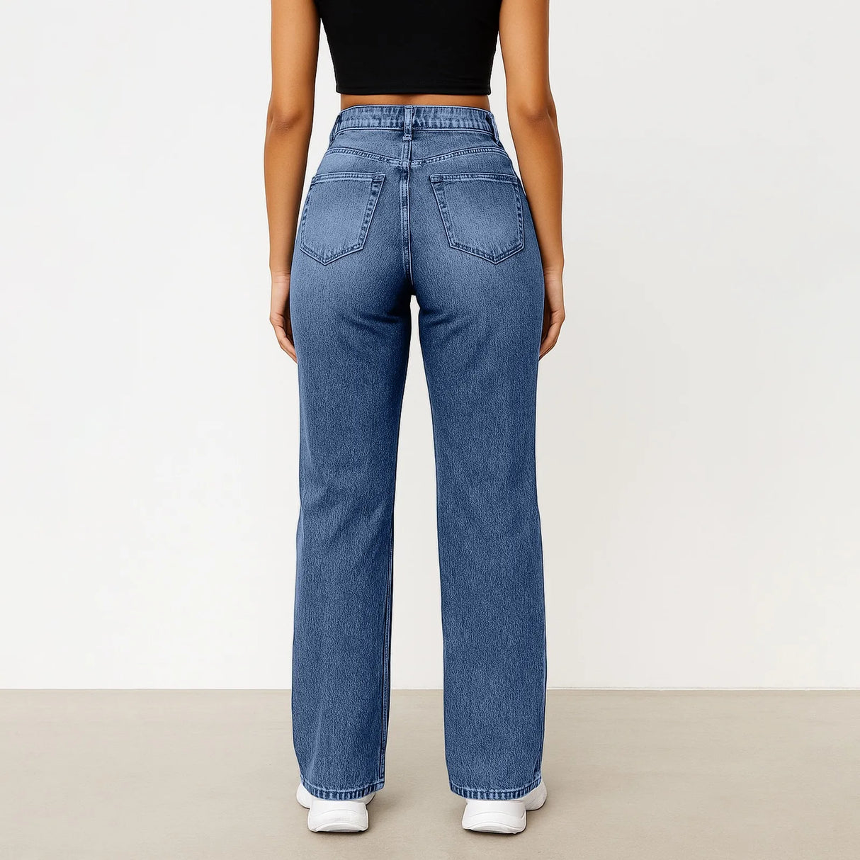 Wide-Leg Jeans for Women – Light Blue High-Waisted Loose-Fit Trousers | Simple Design Fashion Denim for Daily Wear