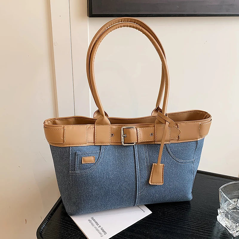Large Capacity Women’s Denim Retro Tote