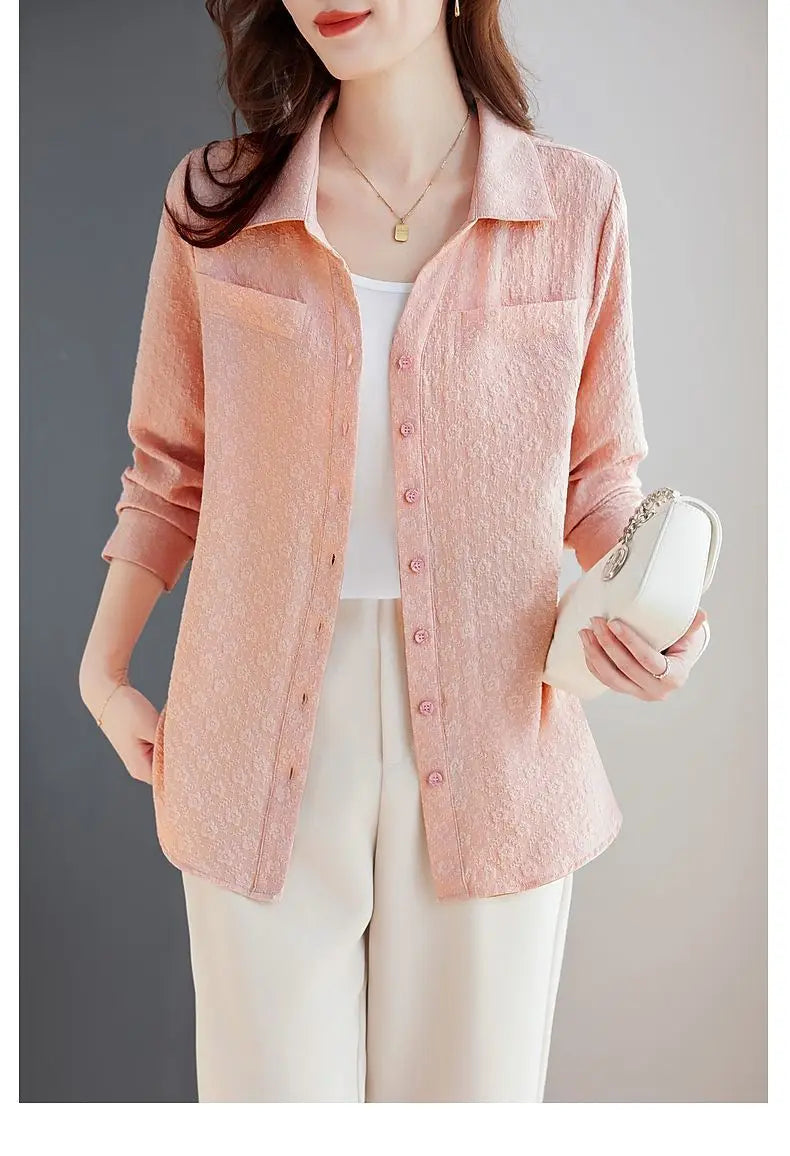 Women’s Jacquard Lapel Long-Sleeve Autumn Casual Shirt Jacket