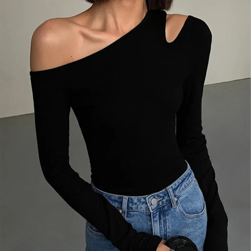 Women Off-Shoulder Long-Sleeved T-Shirt