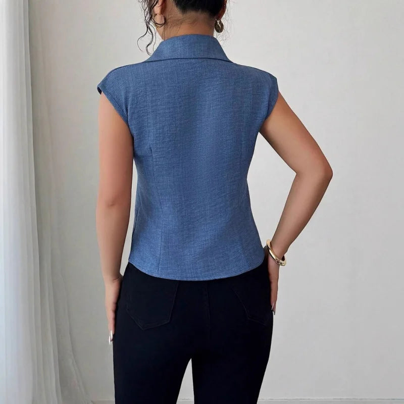 Women’s Elegant Summer Imitation V-Neck Jean Top