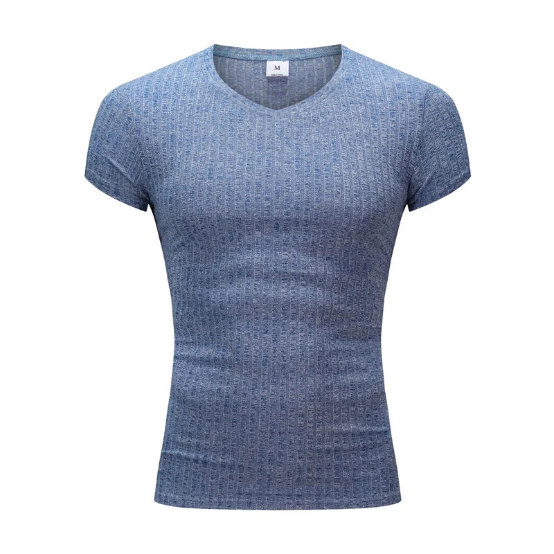 Men’s Summer V-Neck Breathable Tee – Casual Lightweight Short Sleeve Knitted Top | Soft Everyday Comfortable Shirt